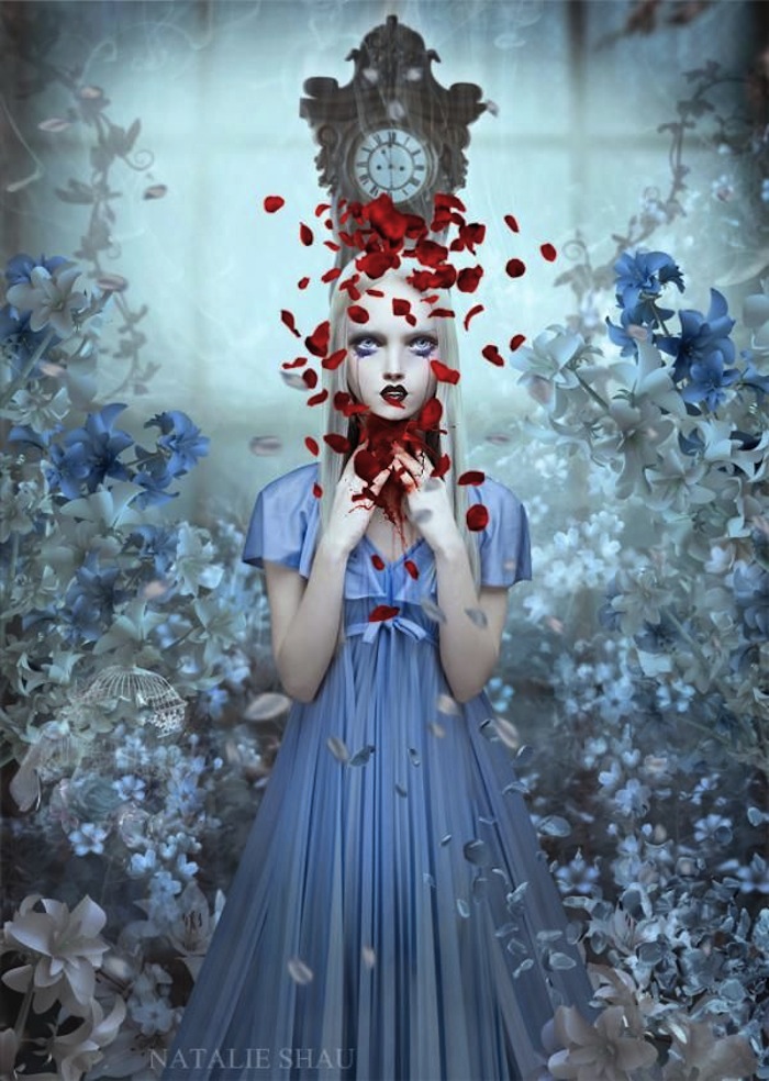Girl bleeding petals by Natalie Shau for a spiritual Halloween. Read more at Thenuminous.net!