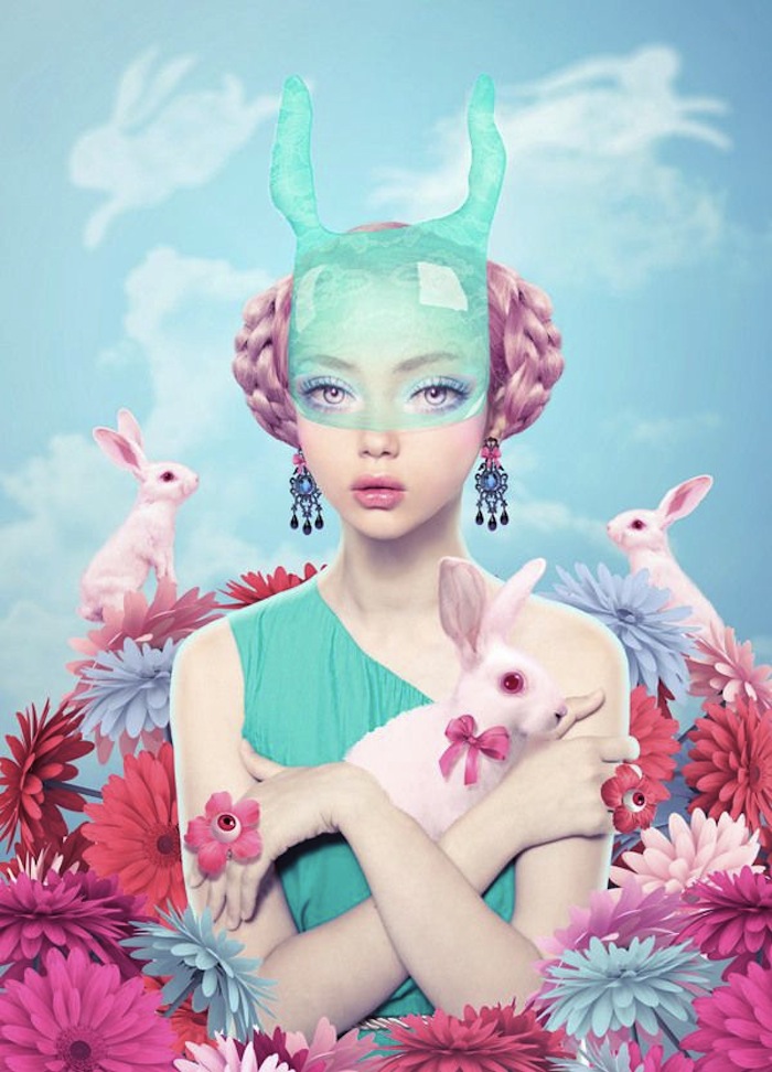Girl in a rabbit mask with white rabbits by Natalie Shau Read more at Thenuminous.net!