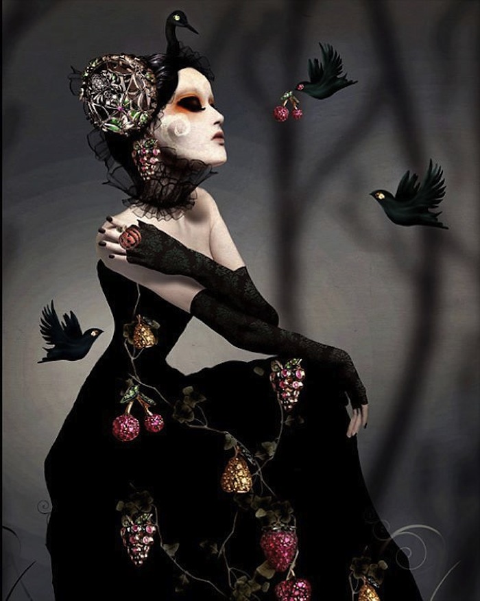 Goth woman with blackbirds by Natalie Shau. Read more at Thenuminous.net!